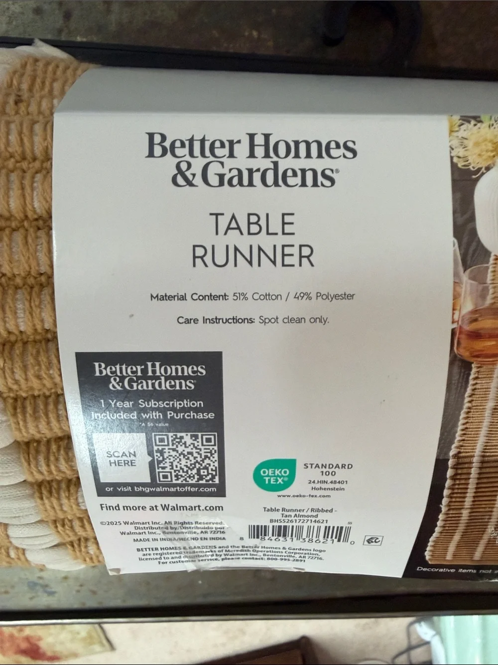 Better Homes & Gardens Ribbed Tan  Almond Table Runner (14 IN W x 90 IN L) NEW